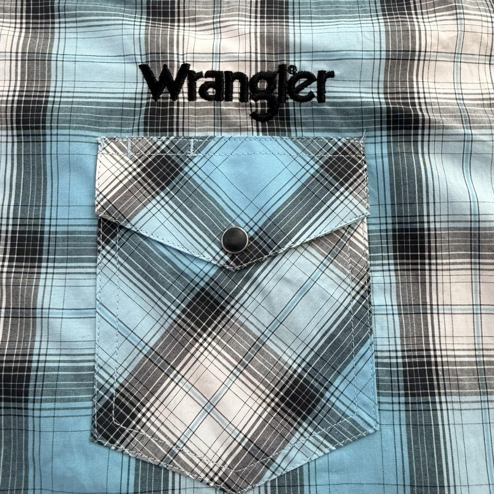 Wrangler Shirt Mens XL Blue Plaid Snap Front Western Embroidered Long Sleeve - Picture 3 of 10